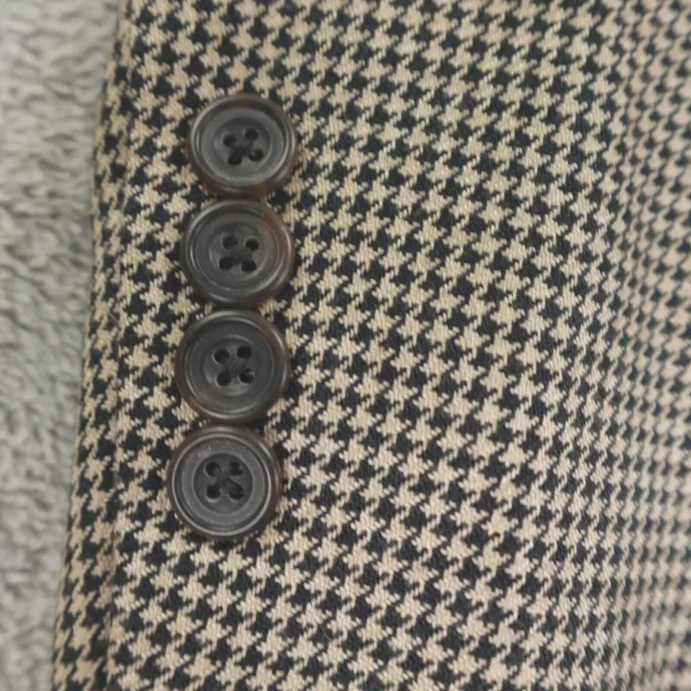 Hickey Freeman Sport Coat Mens 40R Houndstooth Tan Black Silk Camel‎ USA Blazer